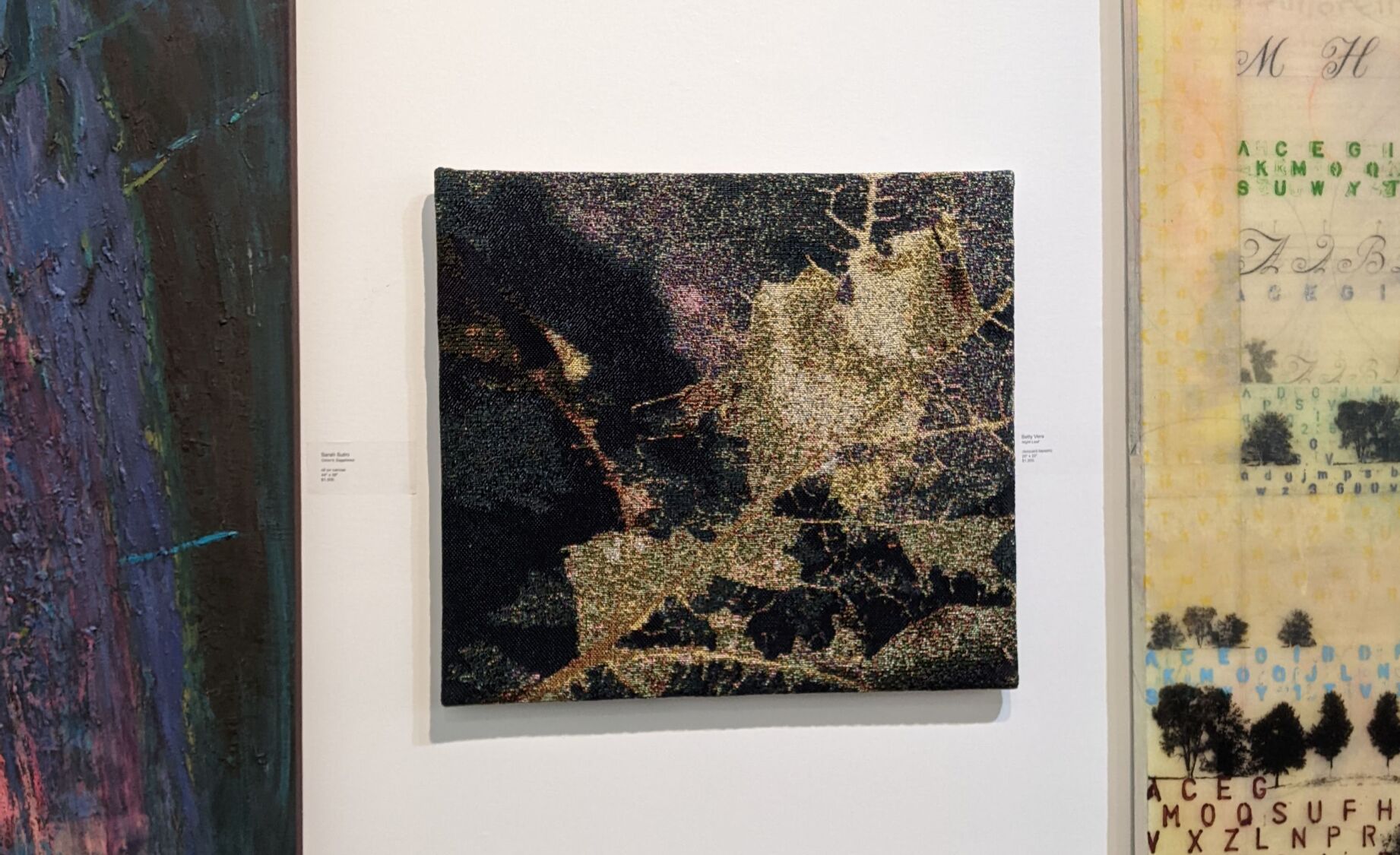 Close up of works by Sarah Sutro, Betty Vera and Debi Pendell
